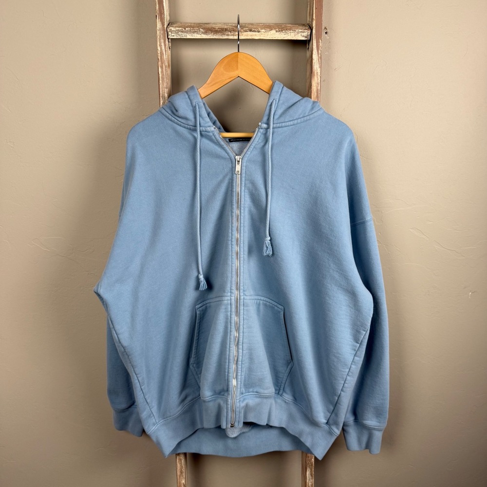Brandy Melville Blue Heavyweight Cotton Zip Hoodie One Size , Oversize‎ 26x27